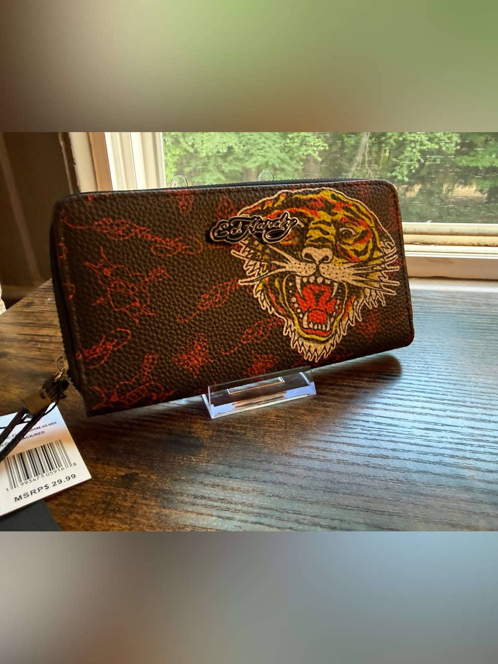 NWT Ed Hardy Black Wristlet Wallet with Red Tiger Motif